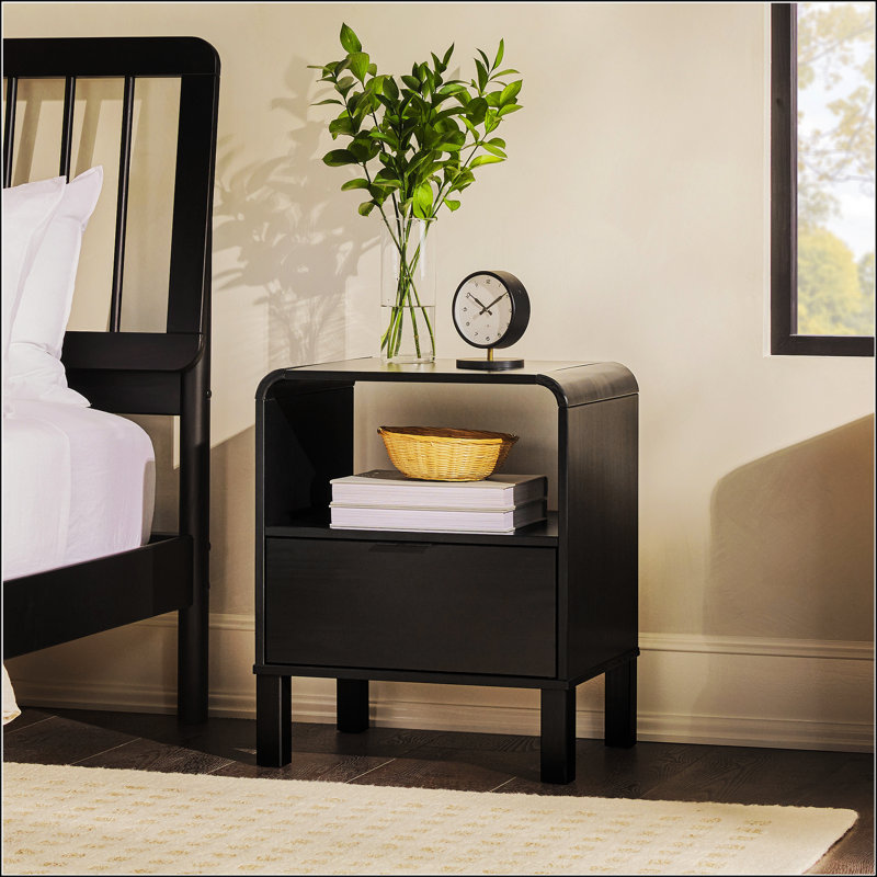 Latitude Run Modern Minimalist Curved Top Solid Wood Nightstand Black Wayfair